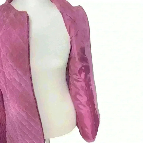 Clothes by Revue Pink/Mauve Quilted Leather Jacket Knit Sleeves. Size 14 - Picture 5 of 10